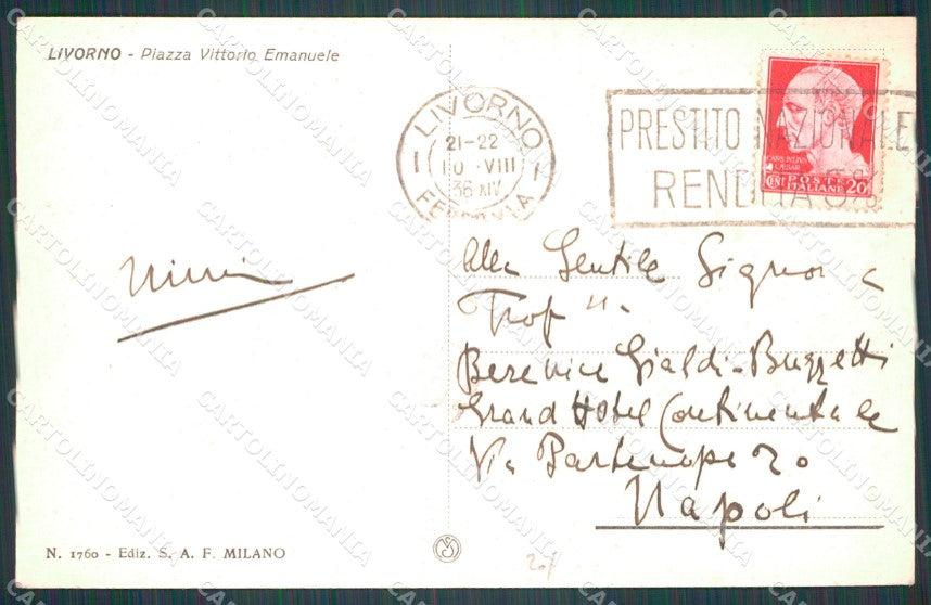 Livorno Città Piazza Vittorio Emanuele Auto cartolina WX1569 – retro