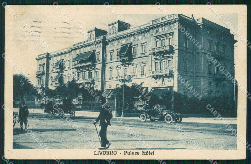 Livorno Città Palace Hotel Auto Carrozza PIEGHINA cartolina WX1597 – fronte