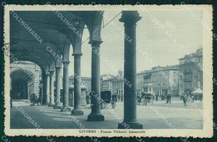 Livorno Città Piazza Vittorio Emanuele Carrozze PIEGHINA cartolina WX1618 – fronte