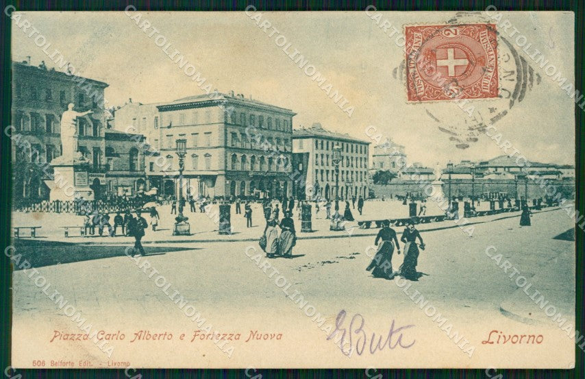 Livorno Città Piazza Carlo Alberto PIEGA cartolina WX1626 – fronte