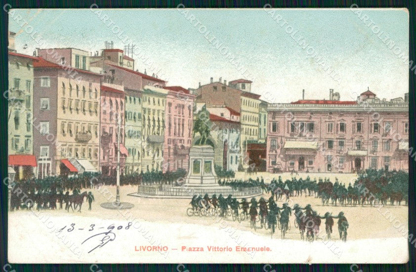 Livorno Città Vittorio Emanuele Militari Bersaglieri PIEGA cartolina WX1651 – fronte