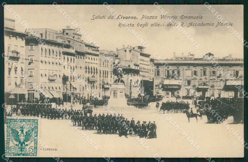 Livorno Città Piazza Vittorio Emanuele Militari Accademia cartolina WX1658 – fronte