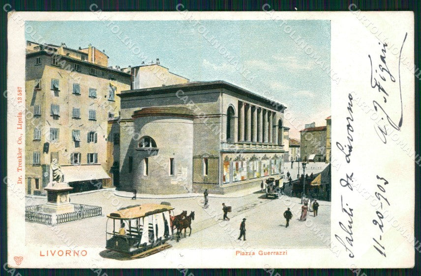 Livorno Città Piazza Guerrazzi Tram a Cavalli cartolina WX1669 – fronte