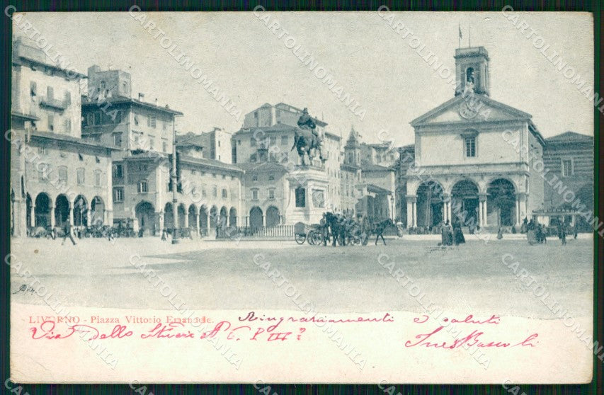 Livorno Città Piazza Vittorio Emanuele PIEGHINA cartolina WX1688 – fronte