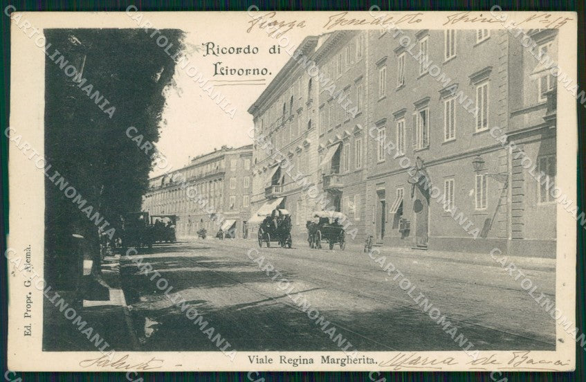 Livorno Città Viale Regina Margherita Carrozze cartolina WX1708 – fronte