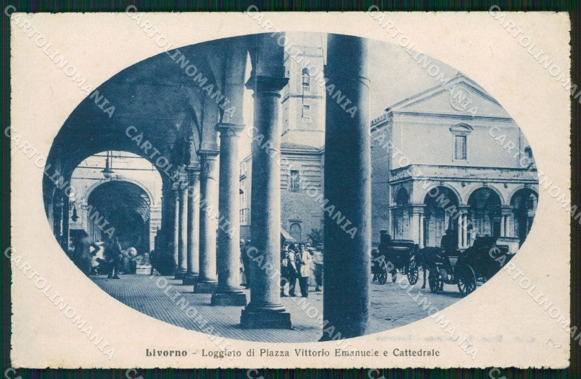 Livorno Città Piazza Vittorio Emanuele Loggiato Carrozze cartolina WX1724 – fronte