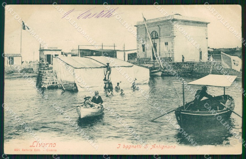 Livorno Antignano Barche PIEGHE FORO cartolina WX1725 – fronte
