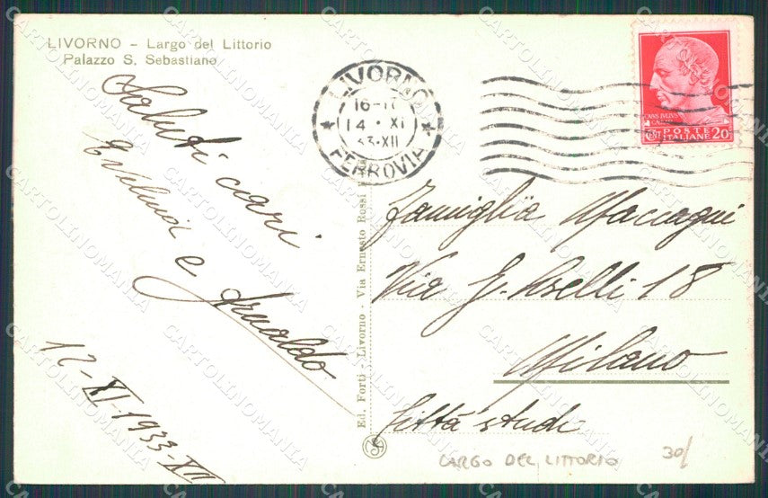 Livorno Città Palazzo San Sebastiano cartolina WX1749 – retro