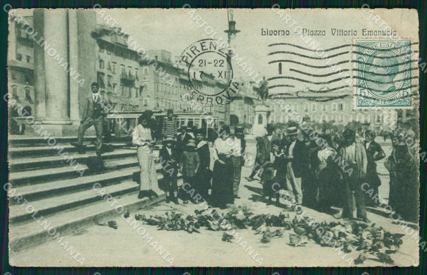 Livorno Città Piazza Vittorio Emanuele Piccioni PIEGA cartolina WX1752 – fronte