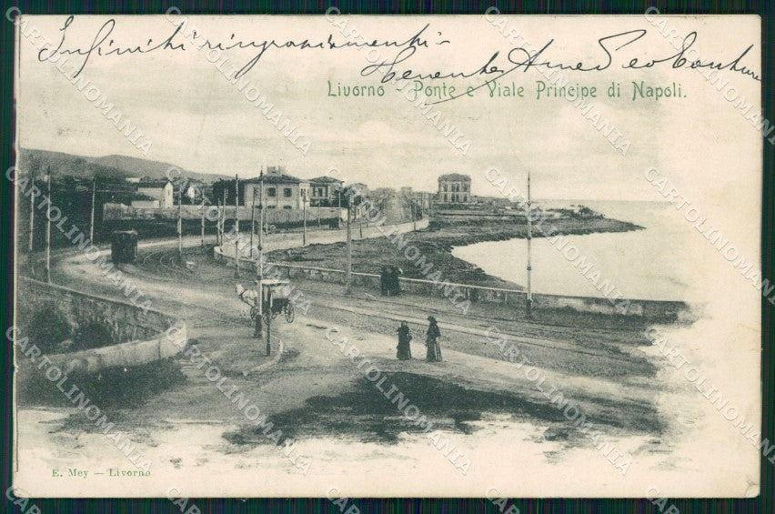 Livorno Città Viale Principe di Napoli Tram PIEGA cartolina WX1776 – fronte