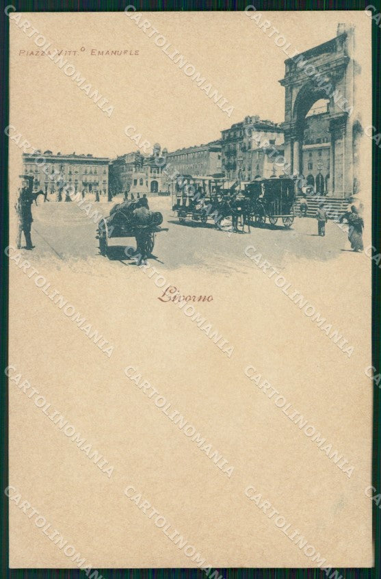 Livorno Città Piazza Vittorio Emanuele Carrozze cartolina WX1793 – fronte
