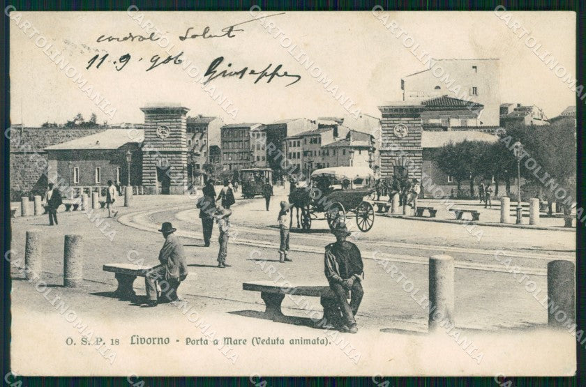 Livorno Città Porta a Mare Carrozza SCOLLATA cartolina WX1796 – fronte
