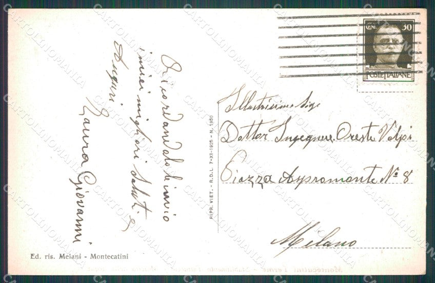Pistoia Montecatini Tettuccio Mescita Acque PIEGHINA cartolina WX1902 – retro