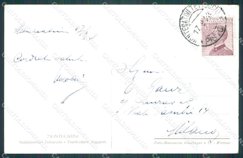 Pistoia Montecatini Stabilimento Tettuccio cartolina WX1911 – retro