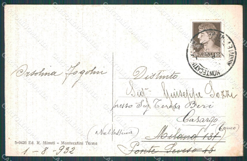 Pistoia Montecatini Stabilimento Tettuccio Padiglione Concerto cartolina WX1918 – retro