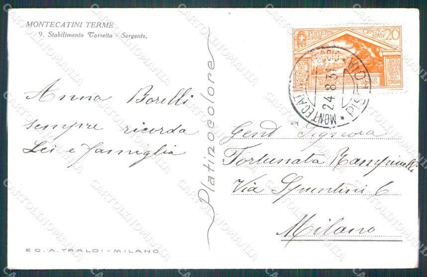 Pistoia Montecatini Stabilimento La Torretta cartolina WX1925 – retro