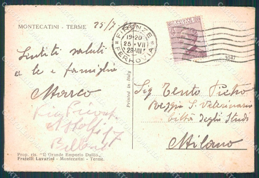 Pistoia Montecatini Viale Verdi PIEGHE cartolina WX2001 – retro