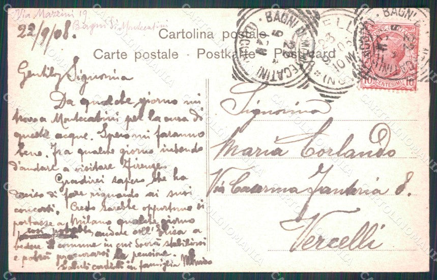 Pistoia Montecatini Corso Vittorio Emanuele Alterocca PIEGA cartolina WX2032 – retro