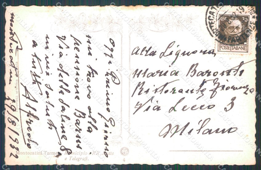 Pistoia Montecatini Municipio Poste cartolina WX2037 – retro