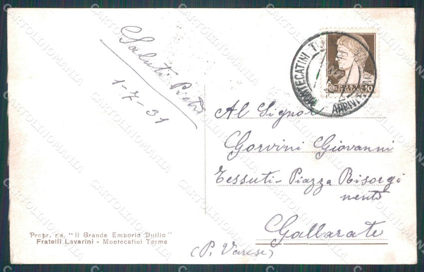 Pistoia Montecatini Stabilimento Tettucccio Auto PIEGHE cartolina WX2049 – retro