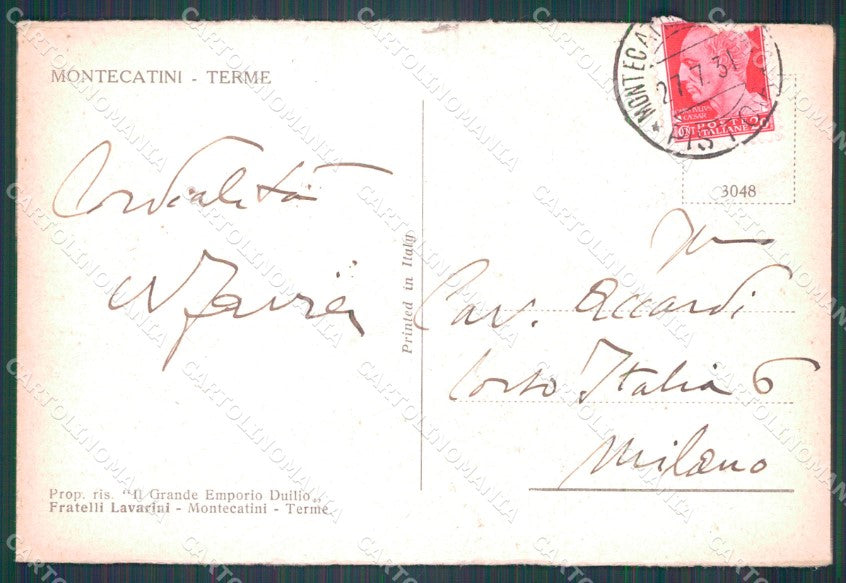 Pistoia Montecatini Stabilimento Tettuccio cartolina WX2053 – retro