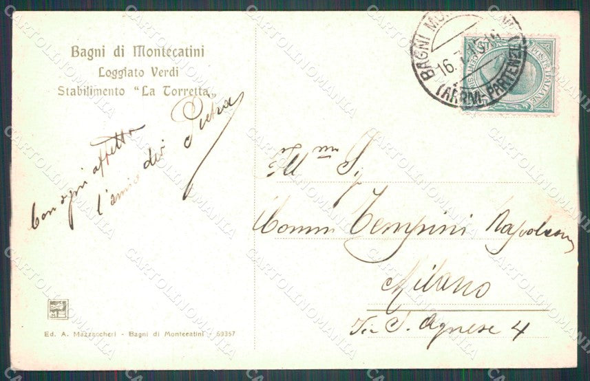 Pistoia Montecatini Stabilimento Torretta cartolina WX2086 – retro