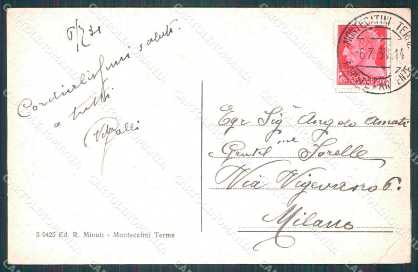 Pistoia Montecatini Stabilimento Torretta STRAPPINI PIEGA cartolina WX2093 – retro