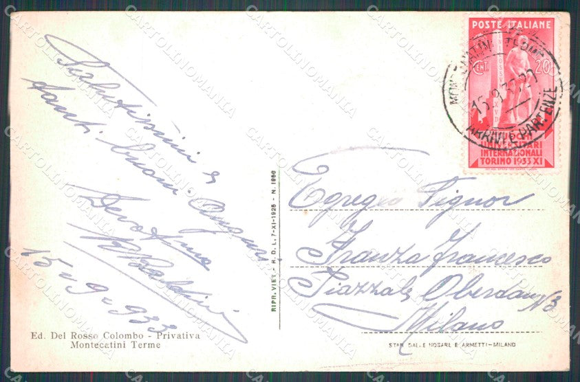 Pistoia Montecatini Stabilimento Torretta Mescitrici PIEGHINA cartolina WX2097 – retro