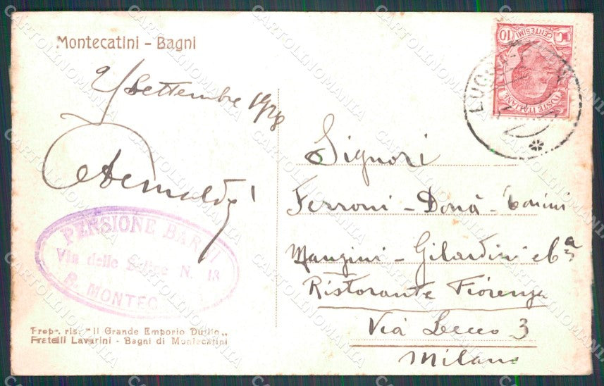 Pistoia Montecatini Stabilimento Torretta cartolina WX2109 – retro