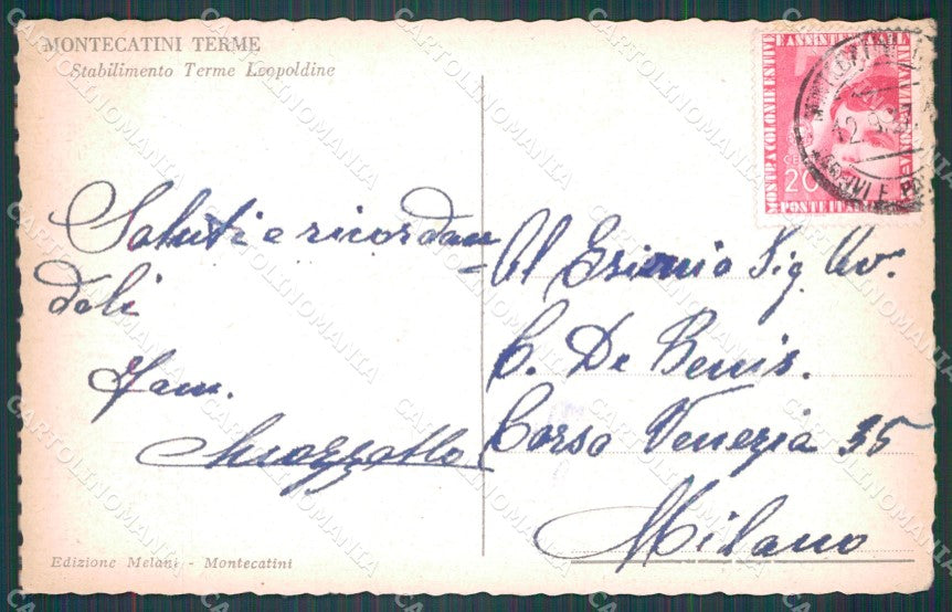 Pistoia Montecatini Stabilimento Terme Leopoldine cartolina WX2153 – retro
