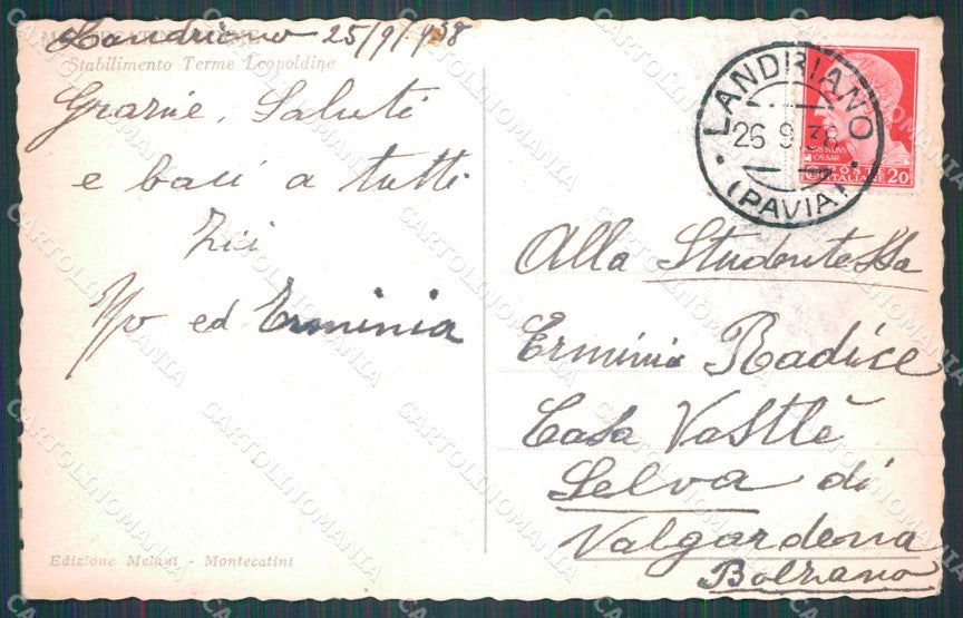 Pistoia Montecatini Stabilimento Terme Leopoldine cartolina WX2155 – retro