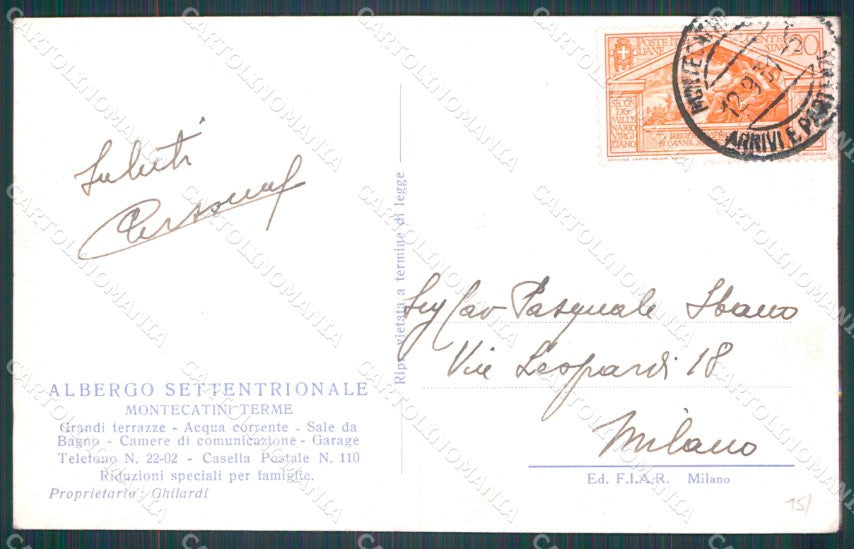 Pistoia Montecatini Albergo Settentrionale cartolina WX2267 – retro