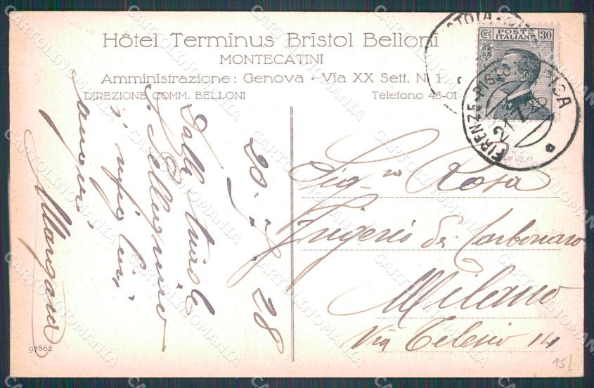 Pistoia Montecatini Grand Hotel Bristol Belloni cartolina WX2269 – retro