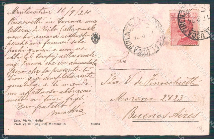 Pistoia Montecatini Stabilimento Torretta PIEGA TRACCE UMIDO cartolina WX2282 – retro