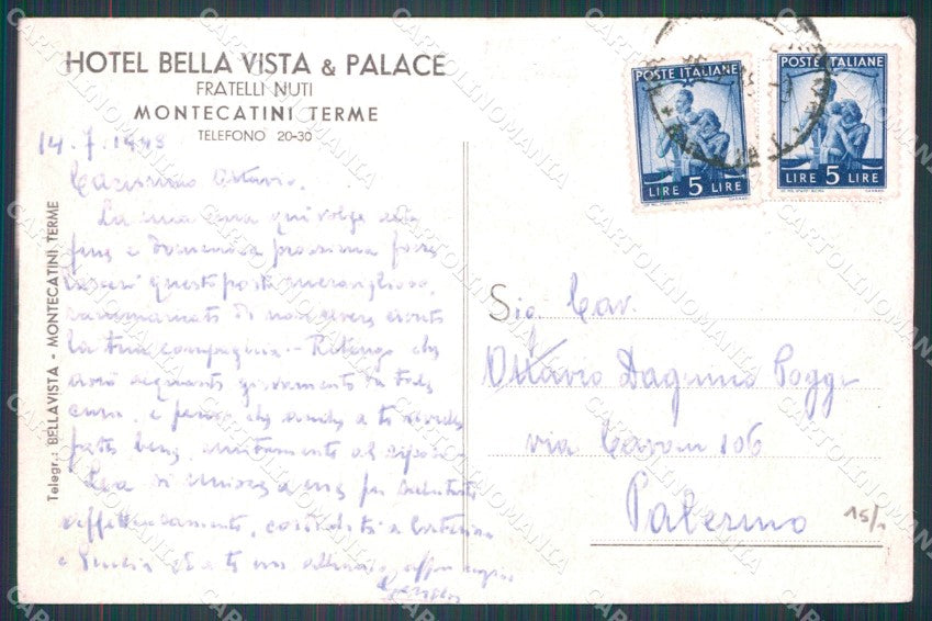 Pistoia Montecatini Hotel Bella Vista PIEGHINA cartolina WX2292 – retro