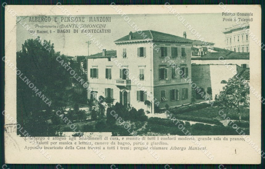 Pistoia Montecatini Poste Palazzo Comunale Albergo Manzoni cartolina WX2364 – fronte