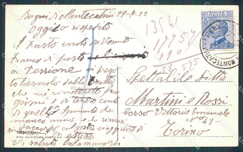 Pistoia Montecatini Albergo Corona d'Italia cartolina WX2377 – retro