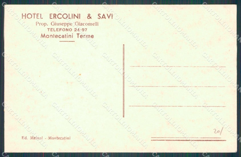 Pistoia Montecatini Hotel Ercolini & Savi cartolina WX2411 – retro