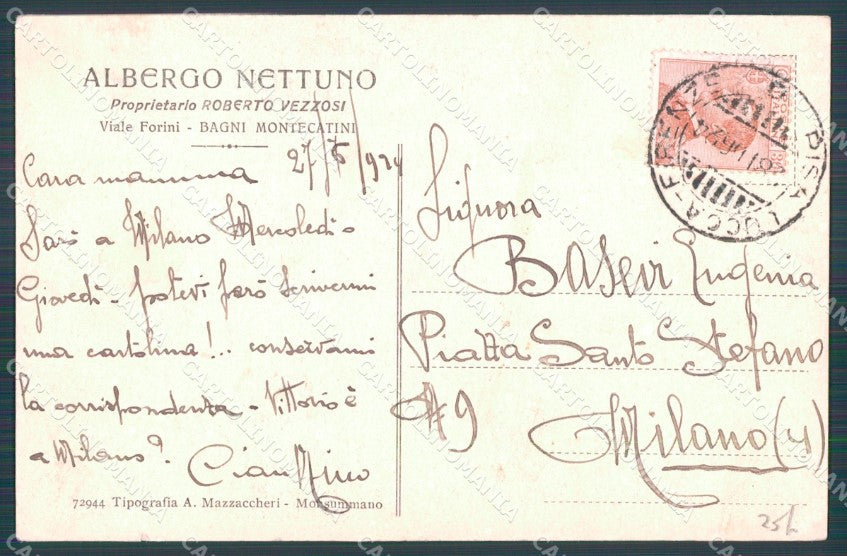 Pistoia Montecatini Albergo STRAPPINO cartolina WX2446 – retro
