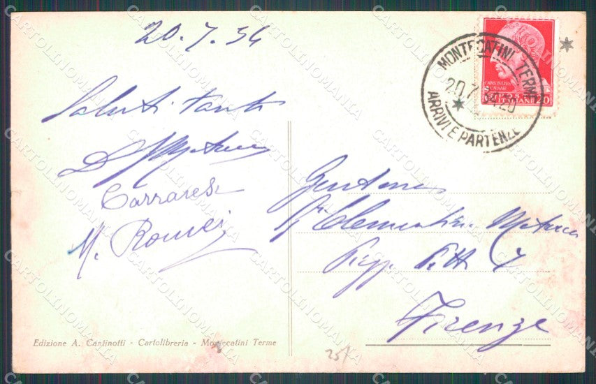 Pistoia Montecatini Stabilimento Tettuccio Auto SCOLLATA cartolina WX2447 – retro