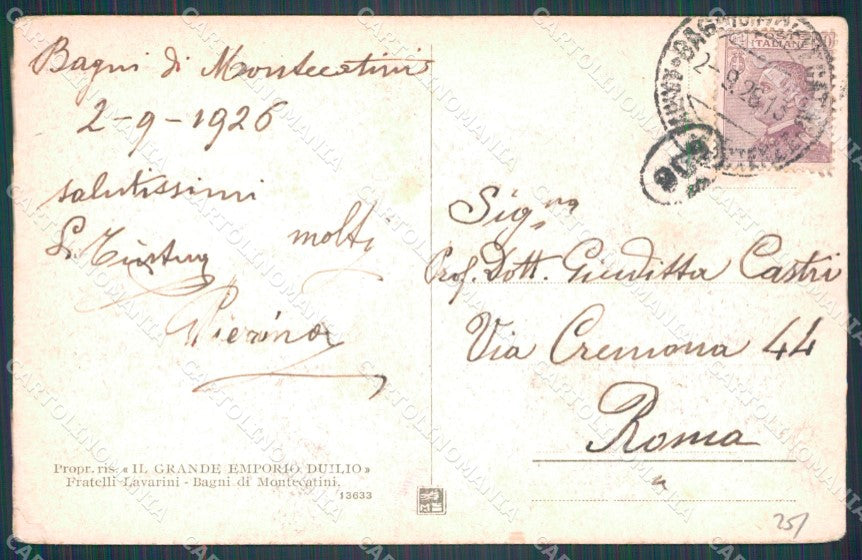 Pistoia Montecatini Funicolare PIEGHINA cartolina WX2450 – retro