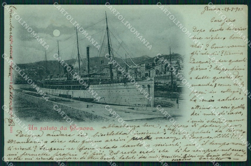 Genova Città Nave Chiaro di Luna PIEGA cartolina WX2543 – fronte