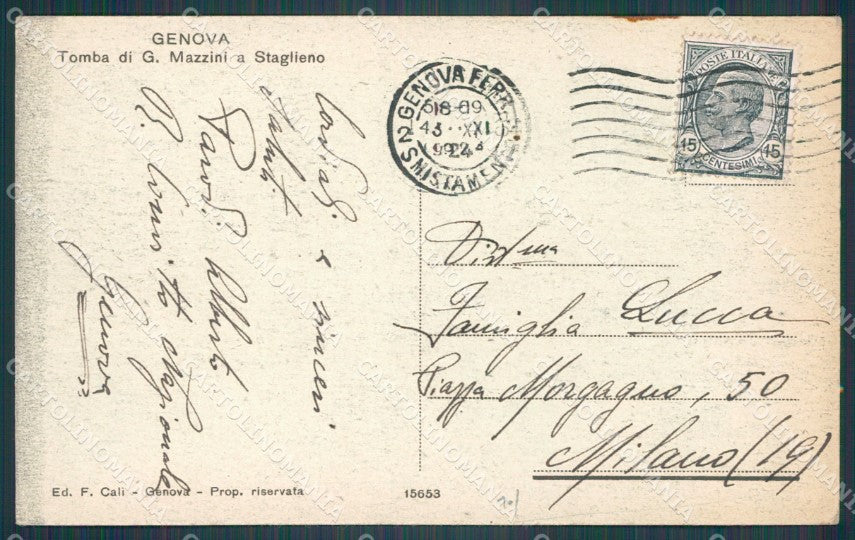 Genova Città Tomba Giuseppe Mazzini cartolina WX2546 – retro