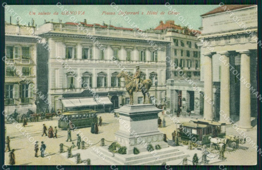 Genova Città Piazza De Ferrari Tram a Cavalli ABRASA cartolina WX2593 – fronte