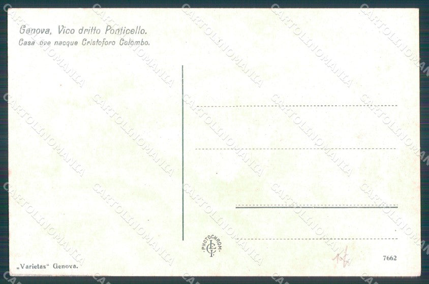 Genova Città Vico Ponticello Casa Cristoforo Colombo cartolina WX2613 – retro