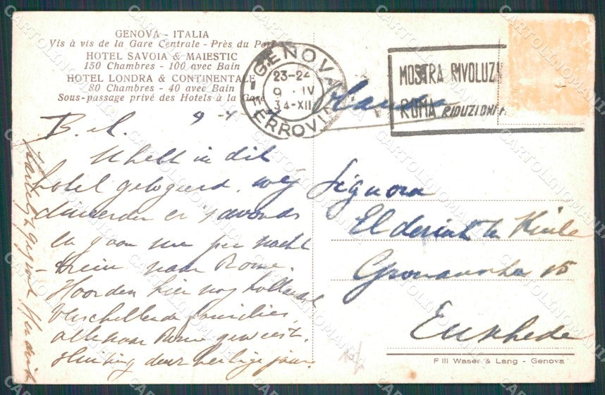 Genova Città Hotel Savoia cartolina WX2685 – retro