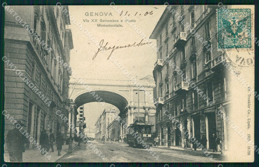 Genova Città Via XX Settembre Tram cartolina WX2698 – fronte