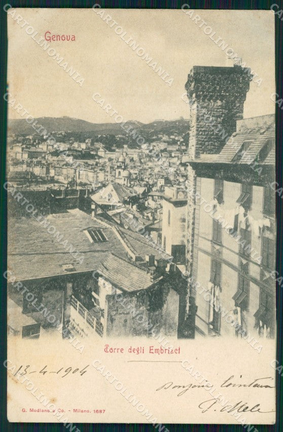 Genova Città Torre degli Embriaci PIEGHINA cartolina WX2724 – fronte