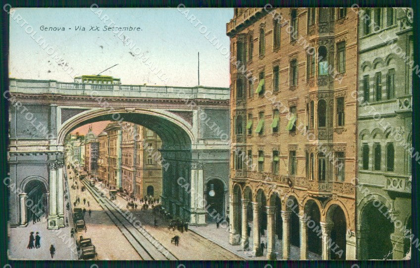 Genova Città Via XX Settembre Tram COLLA ABRASA PIEGHINA cartolina WX2772 – fronte