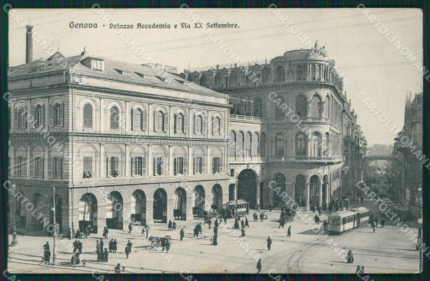 Genova Città Via XX Settembre Palazzo Accademia Tram cartolina WX2800 – fronte